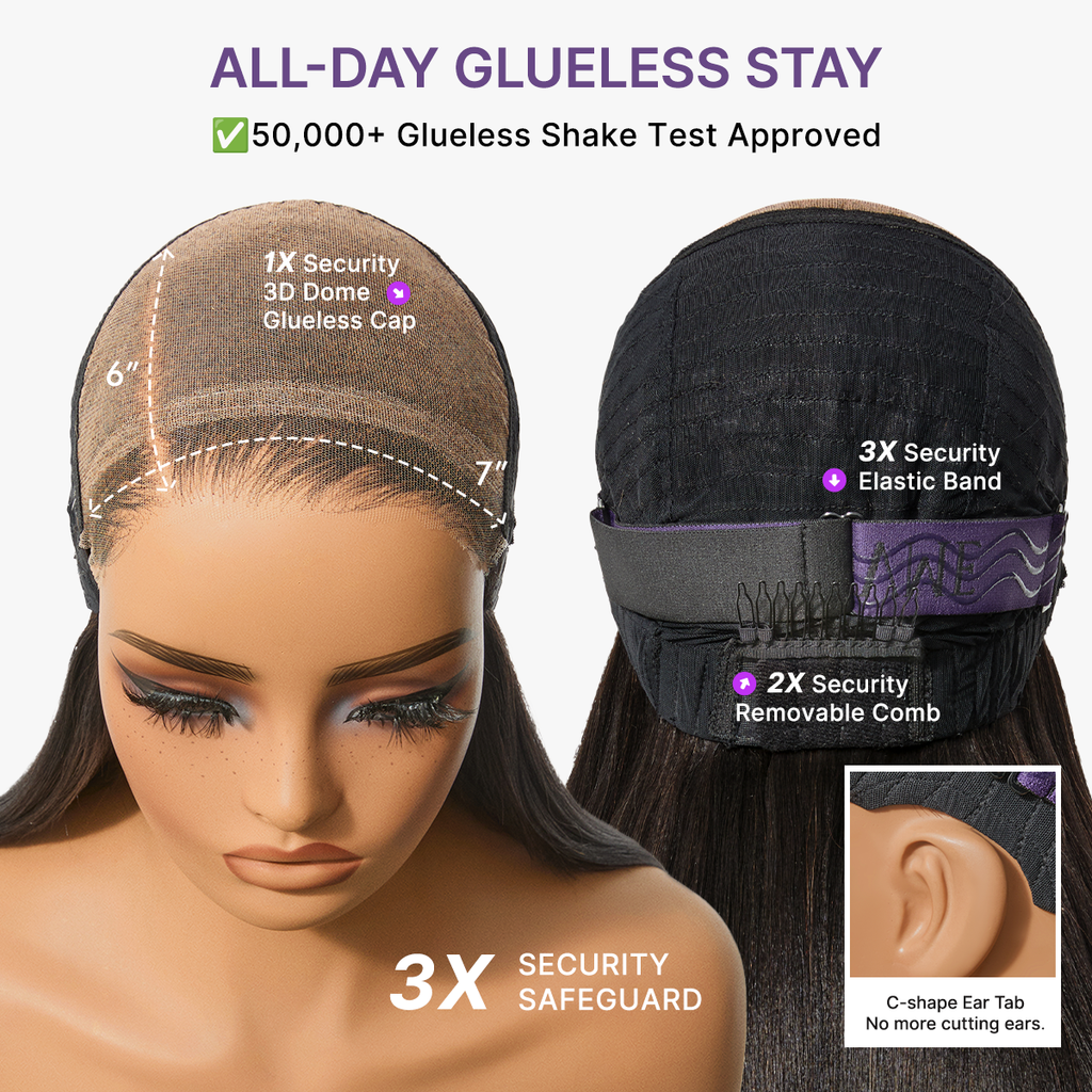Halo Hair Style All-Day Comfort Wig 180% Density Ombre Brown Butterfly Cut Layered Light Yaki Straight Glueless 7x6 Closure HD Lace Human Hair Wig Pre-Cut Lace