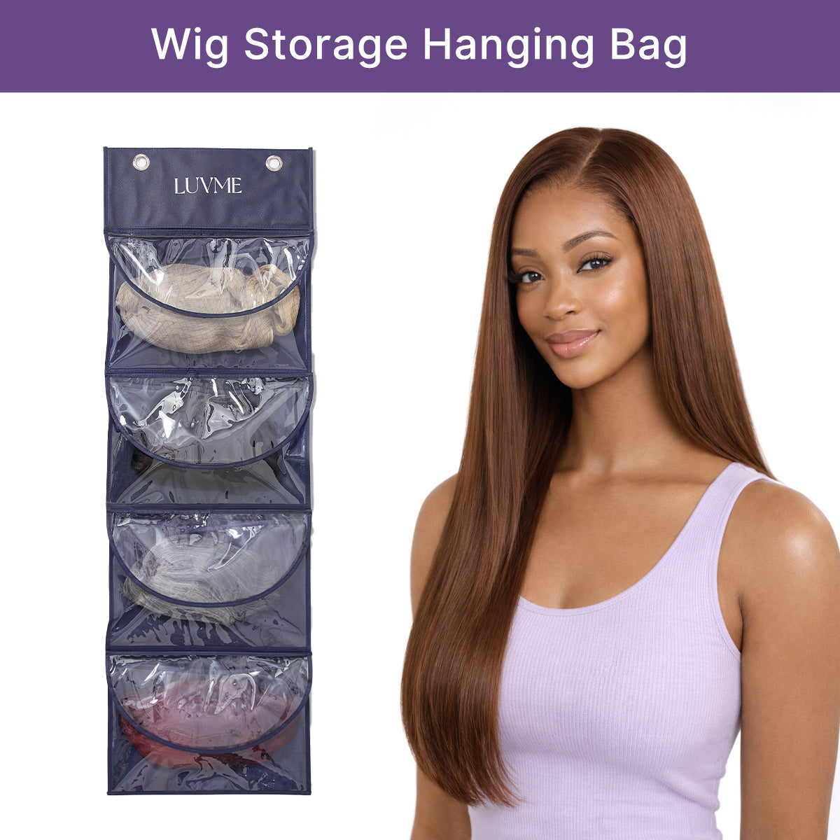 Halo Hair Style 4-Pack Purple Wig Storage Bags, Dust-Proof Hair Extension Carriers