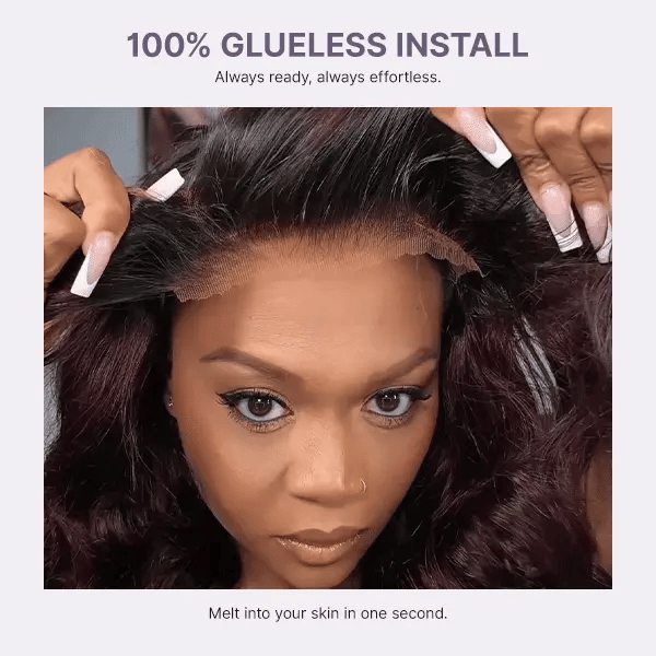 Halo Hair Style All-Day Comfort Wig 180% Density Rich Dark Plum Loose Body Wave PartingMax Glueless 7x6 Closure HD Lace Wig Pre-Cut Lace