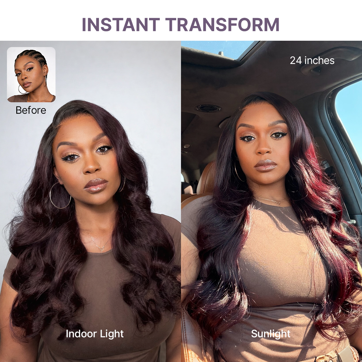 Halo Hair Style All-Day Comfort Wig 180% Density Rich Dark Plum Loose Body Wave PartingMax Glueless 7x6 Closure HD Lace Wig Pre-Cut Lace
