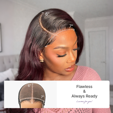 Halo Hair Style All-Day Comfort Wig 180% Density Rich Dark Plum Loose Body Wave PartingMax Glueless 7x6 Closure HD Lace Wig Pre-Cut Lace