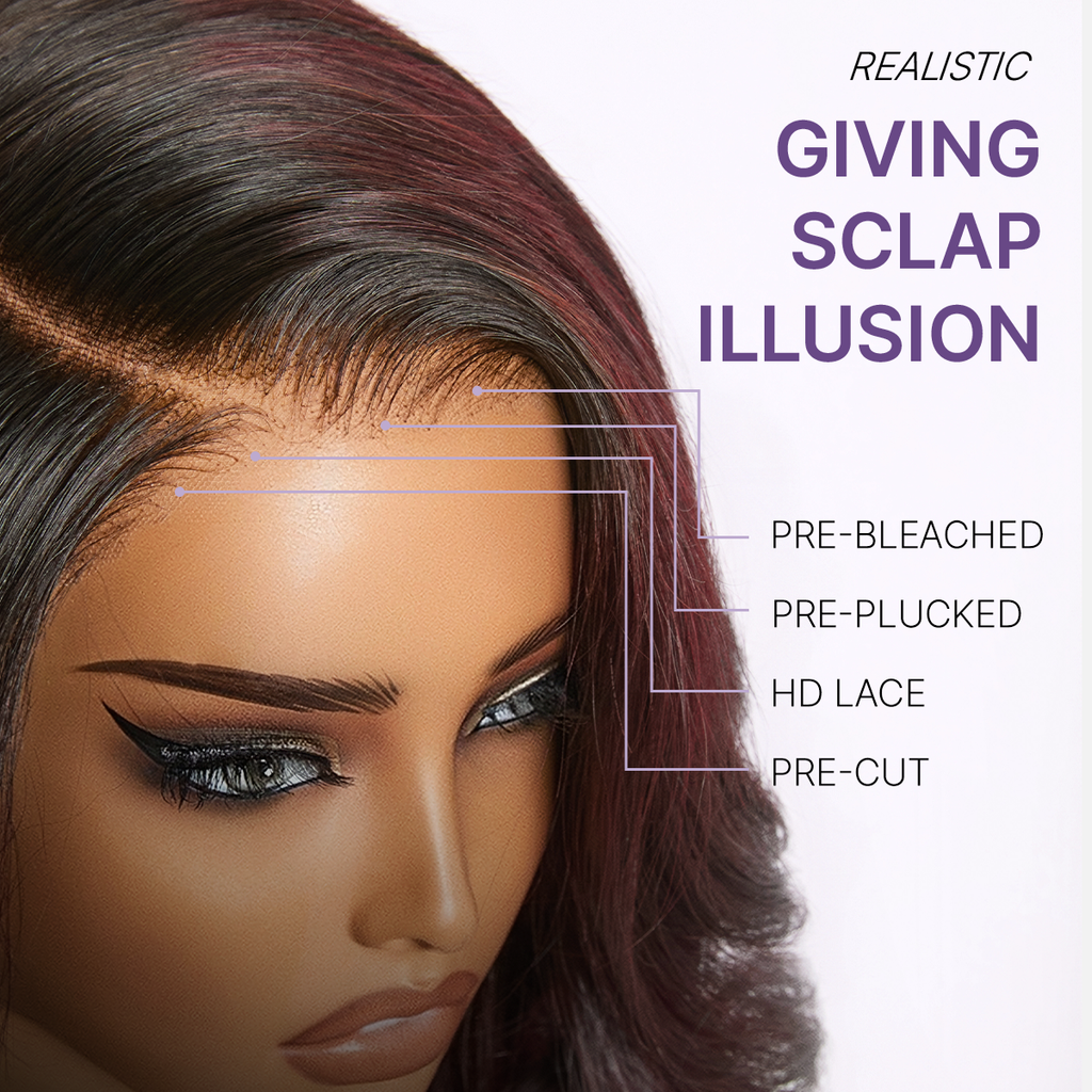 Halo Hair Style All-Day Comfort Wig 180% Density Rich Dark Plum Loose Body Wave PartingMax Glueless 7x6 Closure HD Lace Wig Pre-Cut Lace