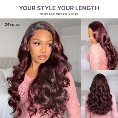 Halo Hair Style All-Day Comfort Wig 180% Density Rich Dark Plum Loose Body Wave PartingMax Glueless 7x6 Closure HD Lace Wig Pre-Cut Lace