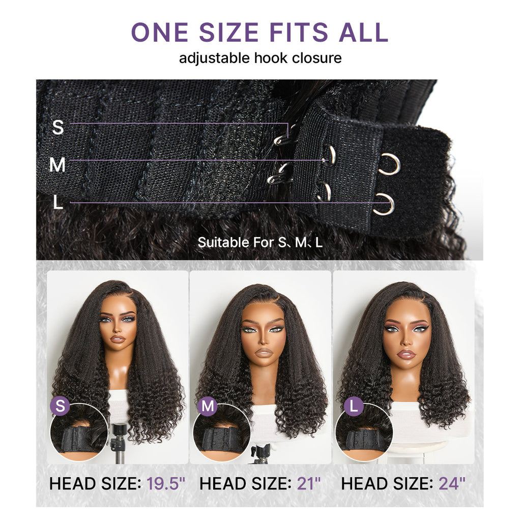 Halo Hair Style All-Day Comfort Wig PartingMax Natural Black Kinky Straight to Curly 7x6 Closure HD Lace Glueless Wig Pre Cut Lace