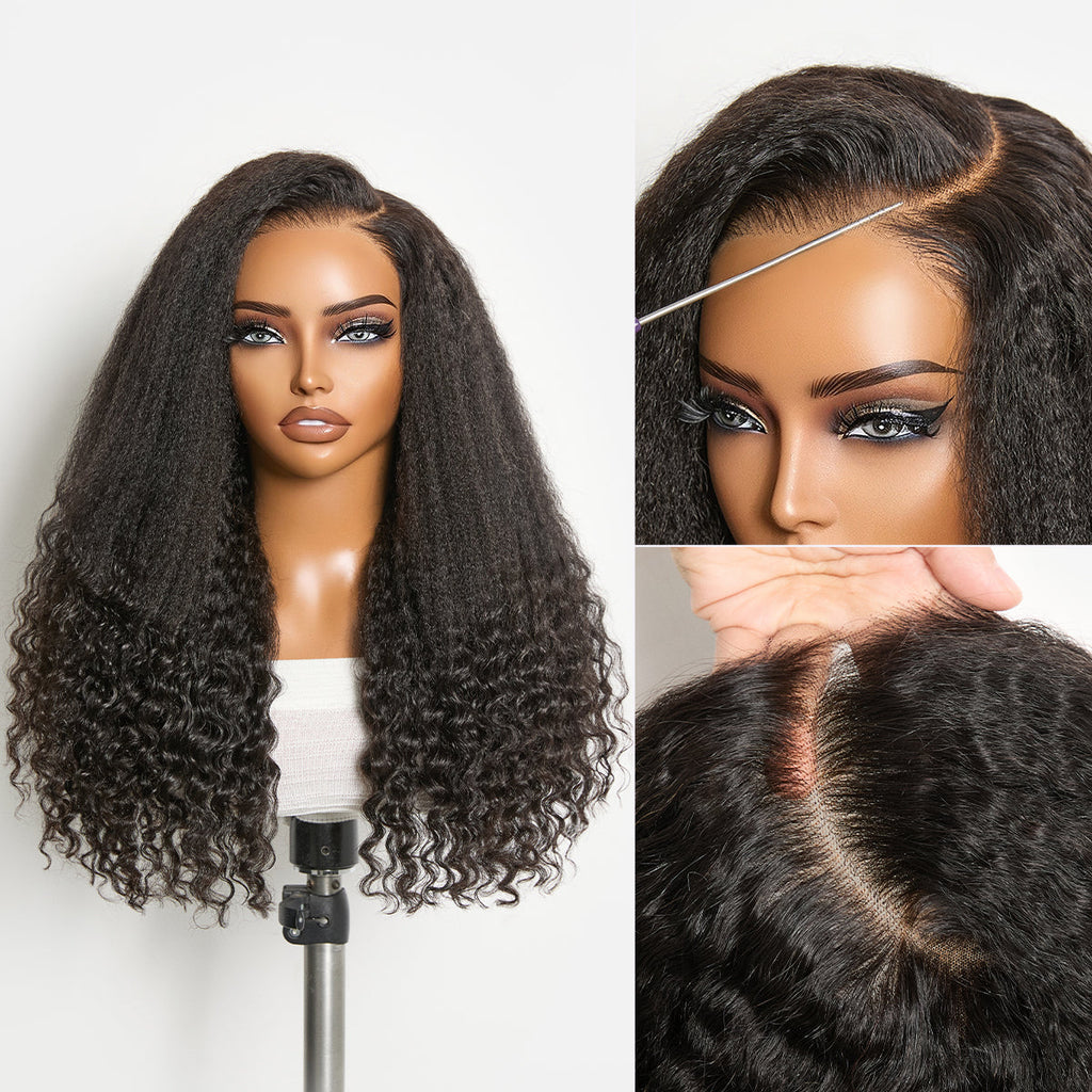 Halo Hair Style All-Day Comfort Wig PartingMax Natural Black Kinky Straight to Curly 7x6 Closure HD Lace Glueless Wig Pre Cut Lace