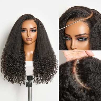 Halo Hair Style All-Day Comfort Wig PartingMax Natural Black Kinky Straight to Curly 7x6 Closure HD Lace Glueless Wig Pre Cut Lace