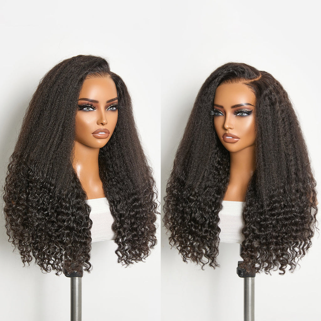 Halo Hair Style All-Day Comfort Wig PartingMax Natural Black Kinky Straight to Curly 7x6 Closure HD Lace Glueless Wig Pre Cut Lace