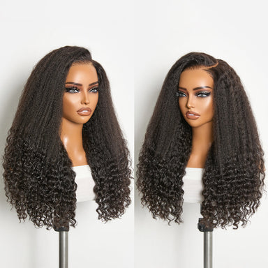 Halo Hair Style All-Day Comfort Wig PartingMax Natural Black Kinky Straight to Curly 7x6 Closure HD Lace Glueless Wig Pre Cut Lace