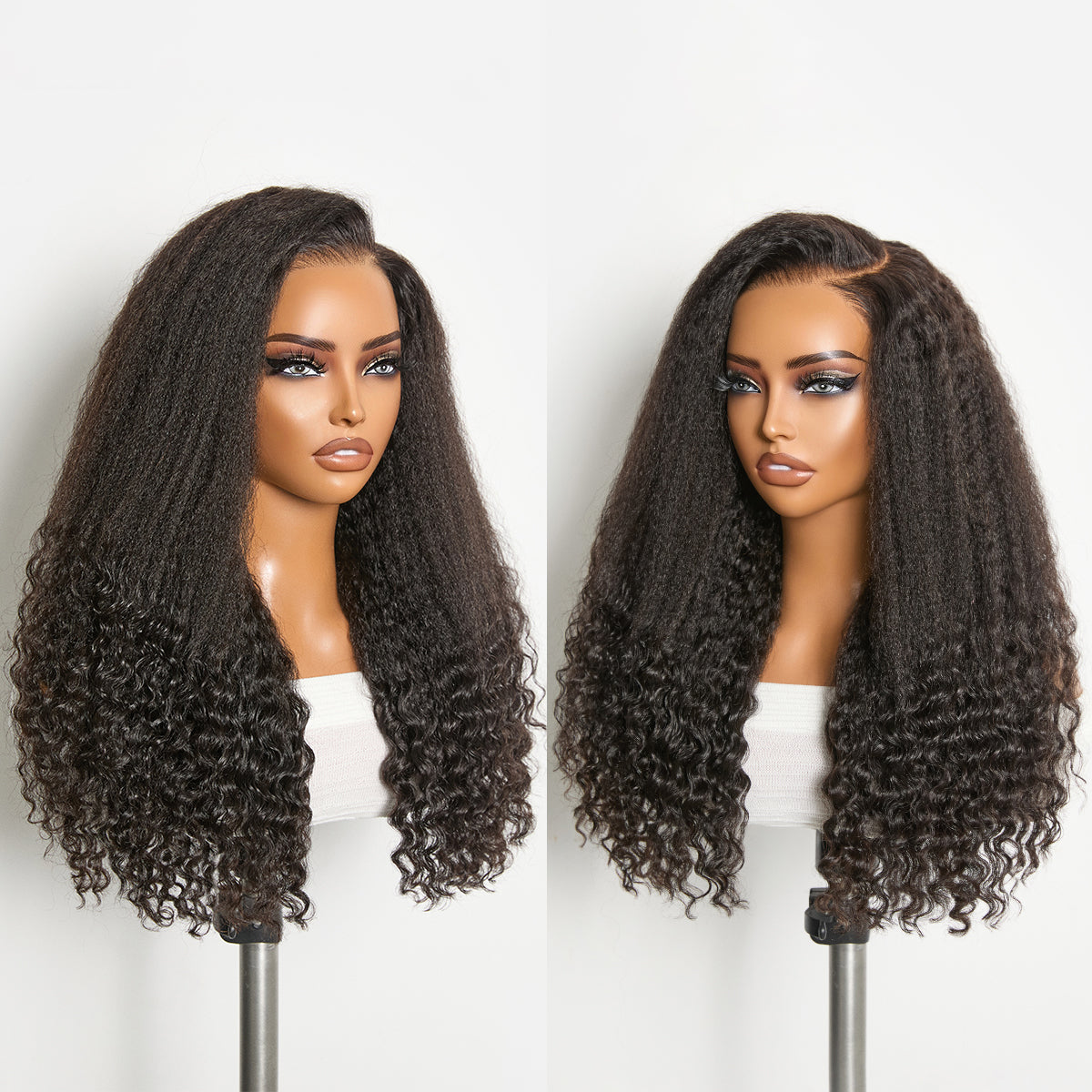 Halo Hair Style All-Day Comfort Wig PartingMax Natural Black Kinky Straight to Curly 7x6 Closure HD Lace Glueless Wig Pre Cut Lace