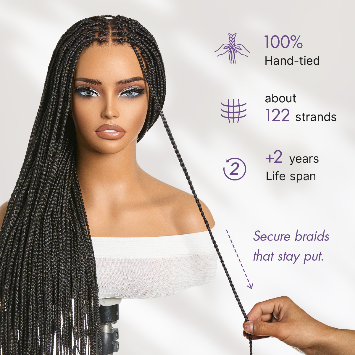 OwnScalp Lightweight Salon-Like Braids with a Real Scalp Look Full HD Lace Knotless Box Braided Wig Flexi-Fit Invisi Drawstring Cap - US Only