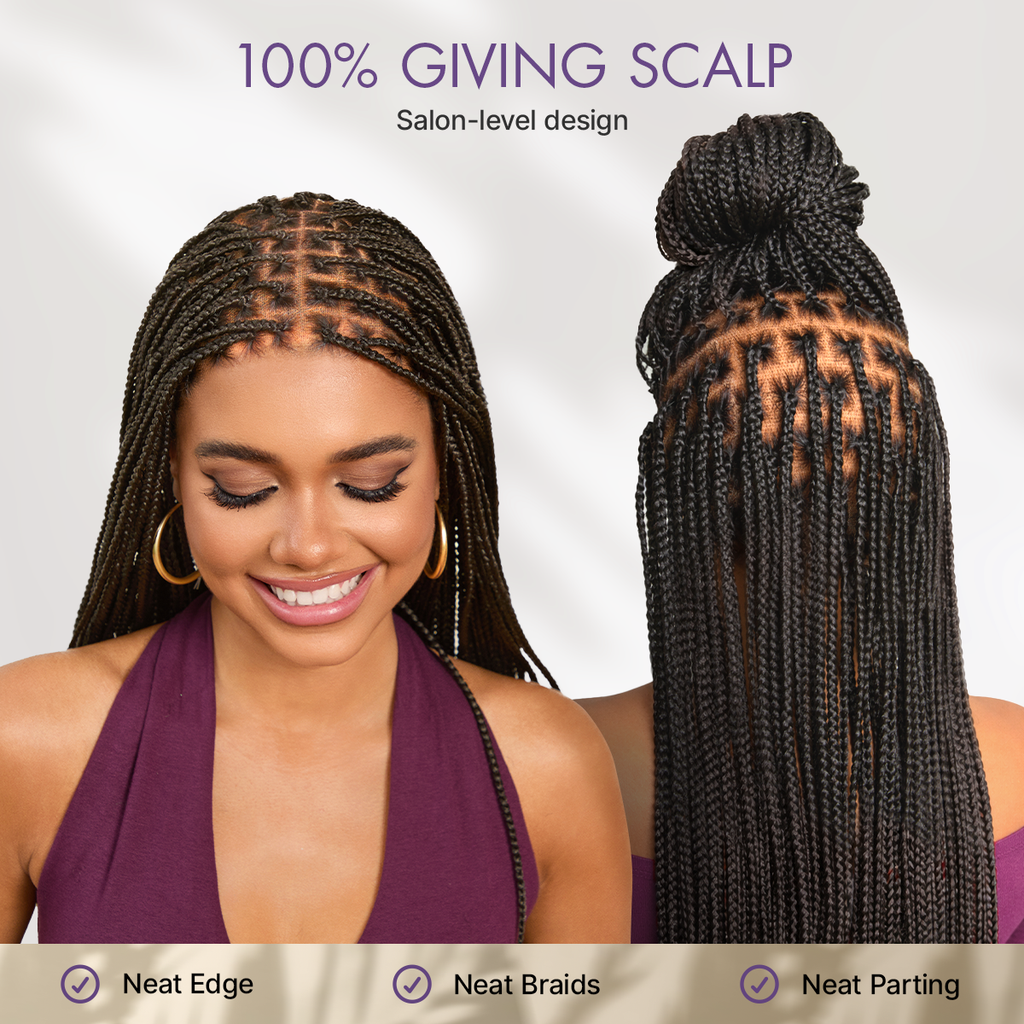 OwnScalp Lightweight Salon-Like Braids with a Real Scalp Look Full HD Lace Knotless Box Braided Wig Flexi-Fit Invisi Drawstring Cap - US Only