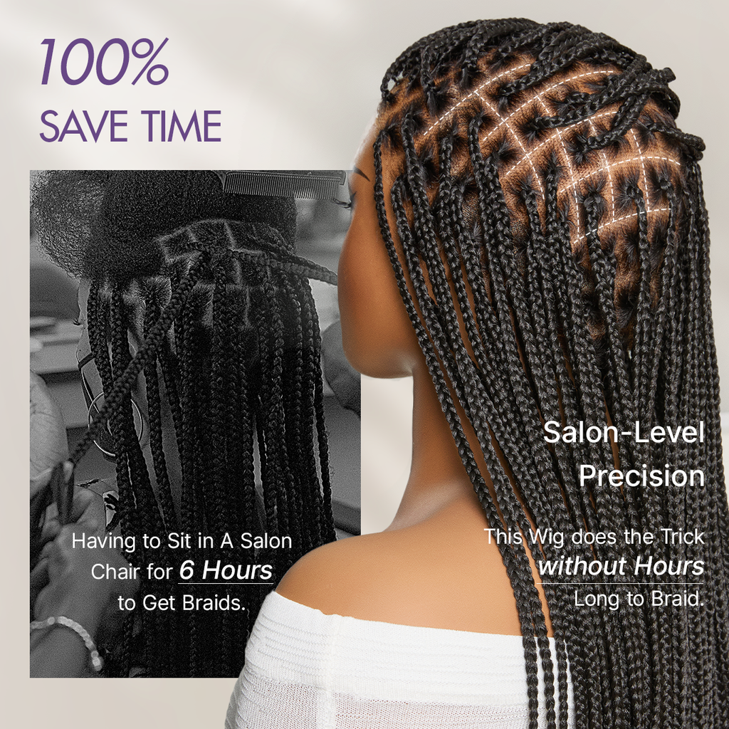 OwnScalp Lightweight Salon-Like Braids with a Real Scalp Look Full HD Lace Knotless Box Braided Wig Flexi-Fit Invisi Drawstring Cap - US Only