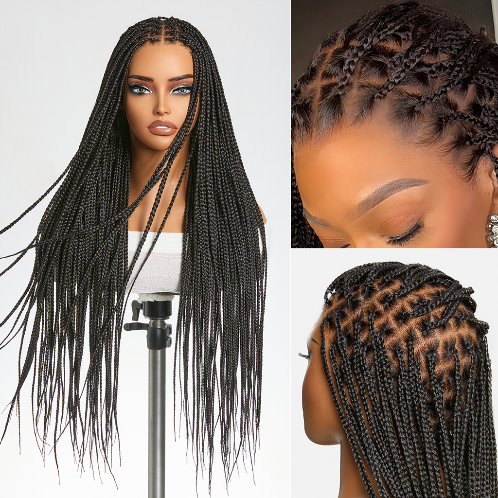 OwnScalp Lightweight Salon-Like Braids with a Real Scalp Look Full HD Lace Knotless Box Braided Wig Flexi-Fit Invisi Drawstring Cap - US Only
