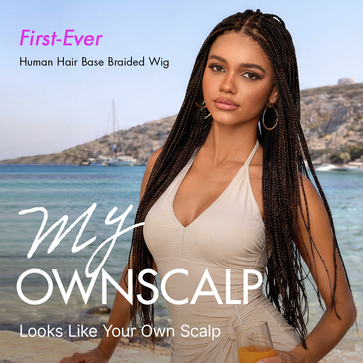 OwnScalp Lightweight Salon-Like Braids with a Real Scalp Look Full HD Lace Knotless Box Braided Wig Flexi-Fit Invisi Drawstring Cap - US Only