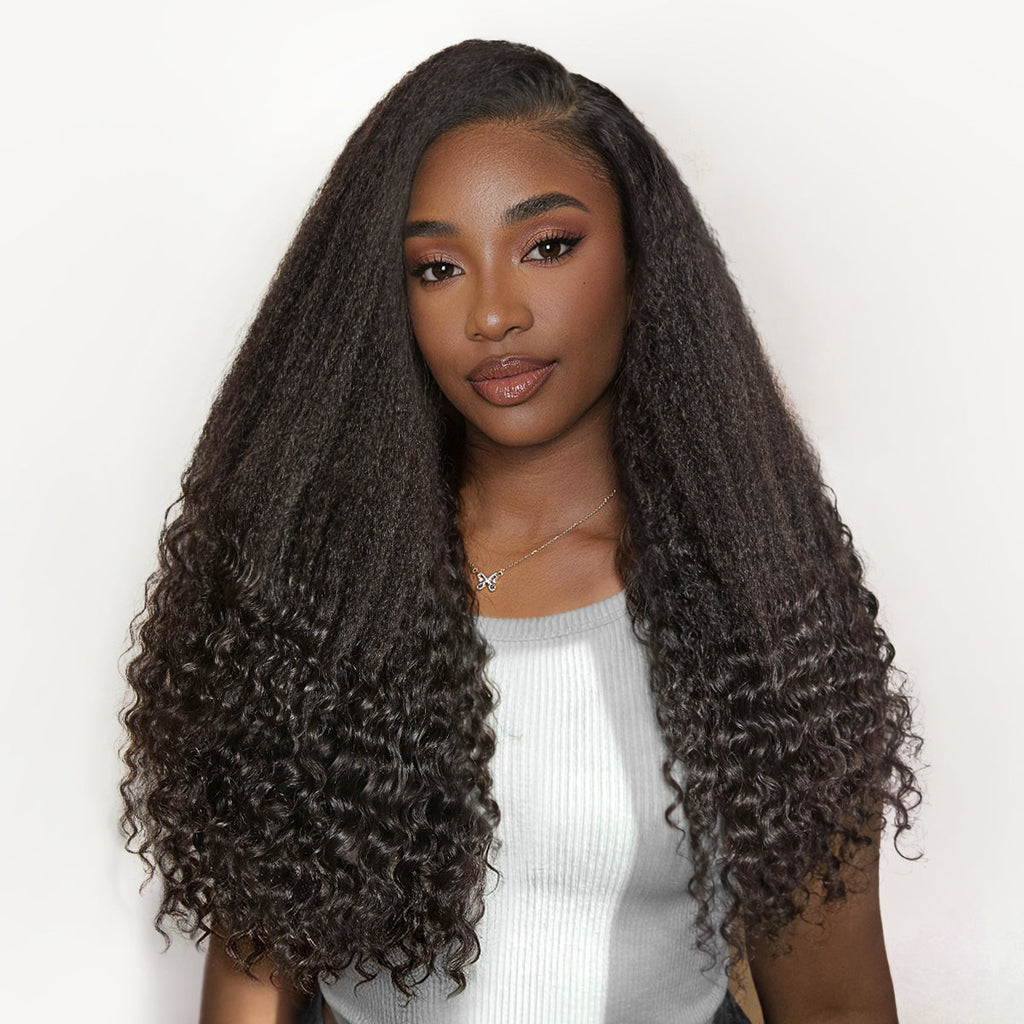 Halo Hair Style All-Day Comfort Wig PartingMax Natural Black Kinky Straight to Curly 7x6 Closure HD Lace Glueless Wig Pre Cut Lace