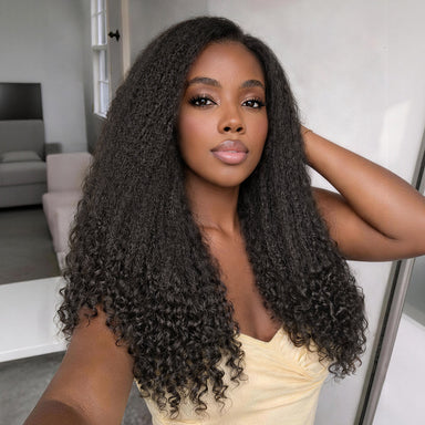 Halo Hair Style All-Day Comfort Wig PartingMax Natural Black Kinky Straight to Curly 7x6 Closure HD Lace Glueless Wig Pre Cut Lace