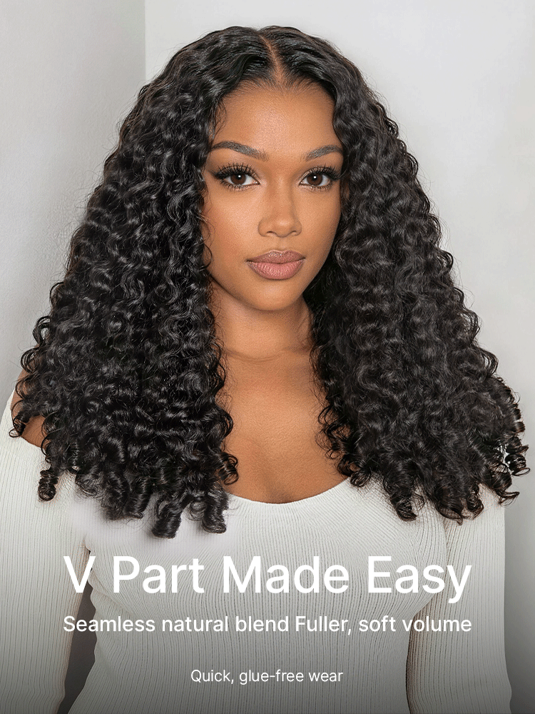 True Scalp V Part 180% Density Burmese Curly Finger Coil Ends Glueless Human Hair Wig with Flexi-Fit Drawstring-10