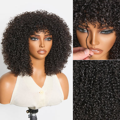 Throw On & Go 200% Density Natural Black Afro Curly No Lace Glueless Short Wig