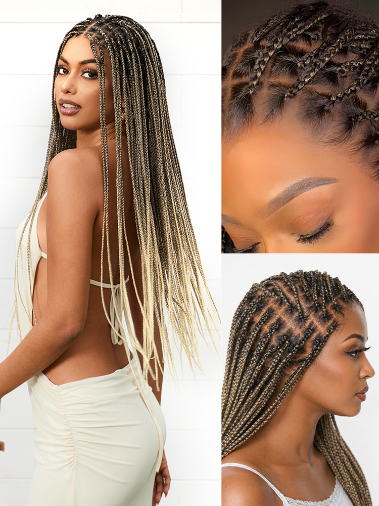 OwnScalp 613 Blonde Lightweight Salon-Like Braids with a Real Scalp Look Full HD Lace Knotless Box Braided Wig Drawstring Cap - US Only