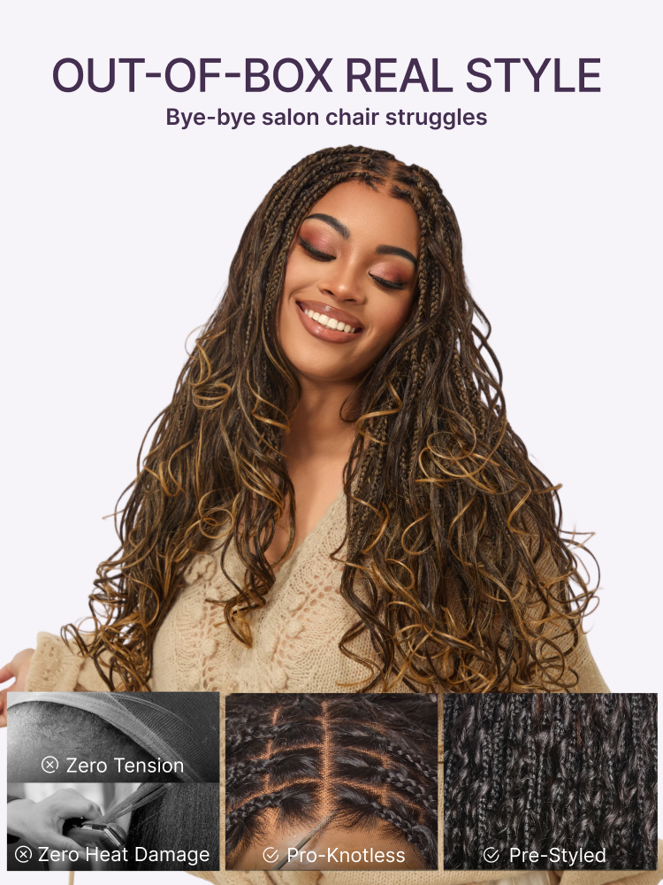 OwnScalp 613 Blonde Lightweight Salon-Like Braids with a Real Scalp Look Full HD Lace Knotless Box Braided Wig Drawstring Cap - US Only