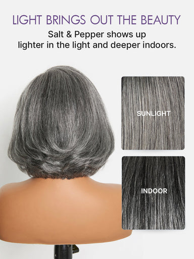 Boss Vibe Salt & Pepper Layered Bob Glueless Pre-Cut Minimalist HD Lace Grey Wig