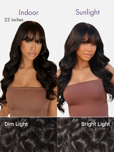 Halo Hair Style All-Day Comfort Wig 180% Density Loose Body Wave Glueless 7x6 Closure HD Lace Human Hair Wig with Bangs Pre-Cut Lace