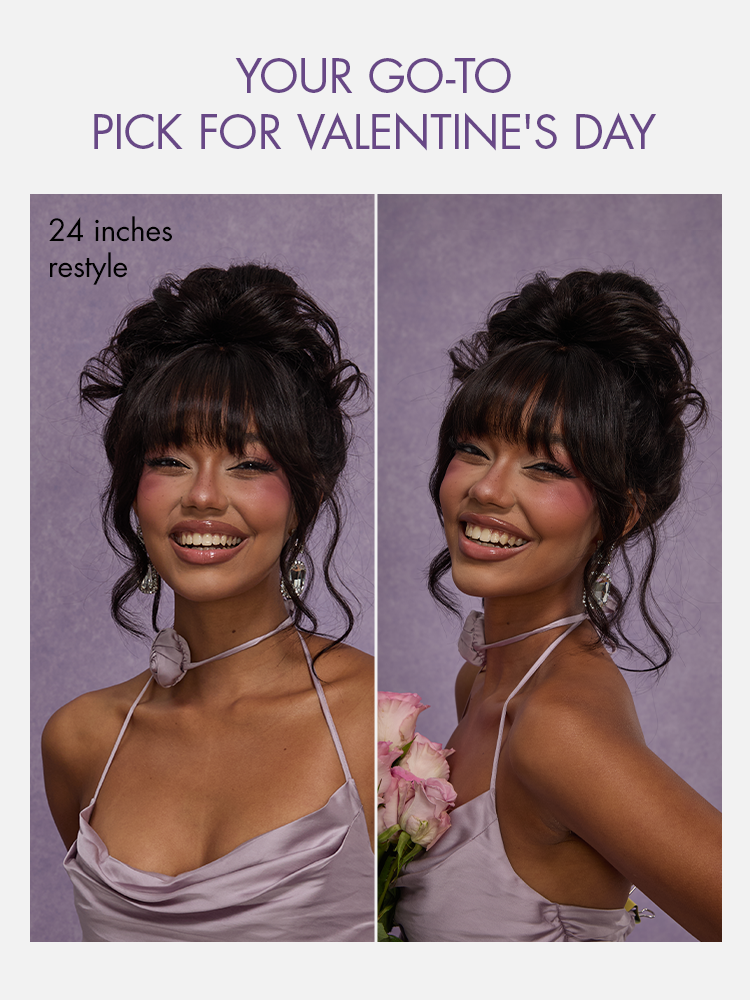 Halo Hair Style All-Day Comfort Wig 180% Density Loose Body Wave Glueless 7x6 Closure HD Lace Human Hair Wig with Bangs Pre-Cut Lace