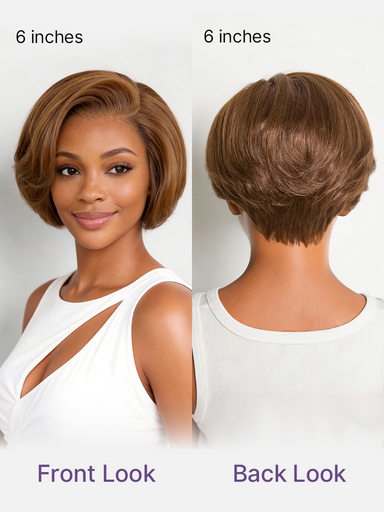 Chestnut Brown Elegant Glueless Minimalist HD Lace Short Pixie Cut Wig with Bangs