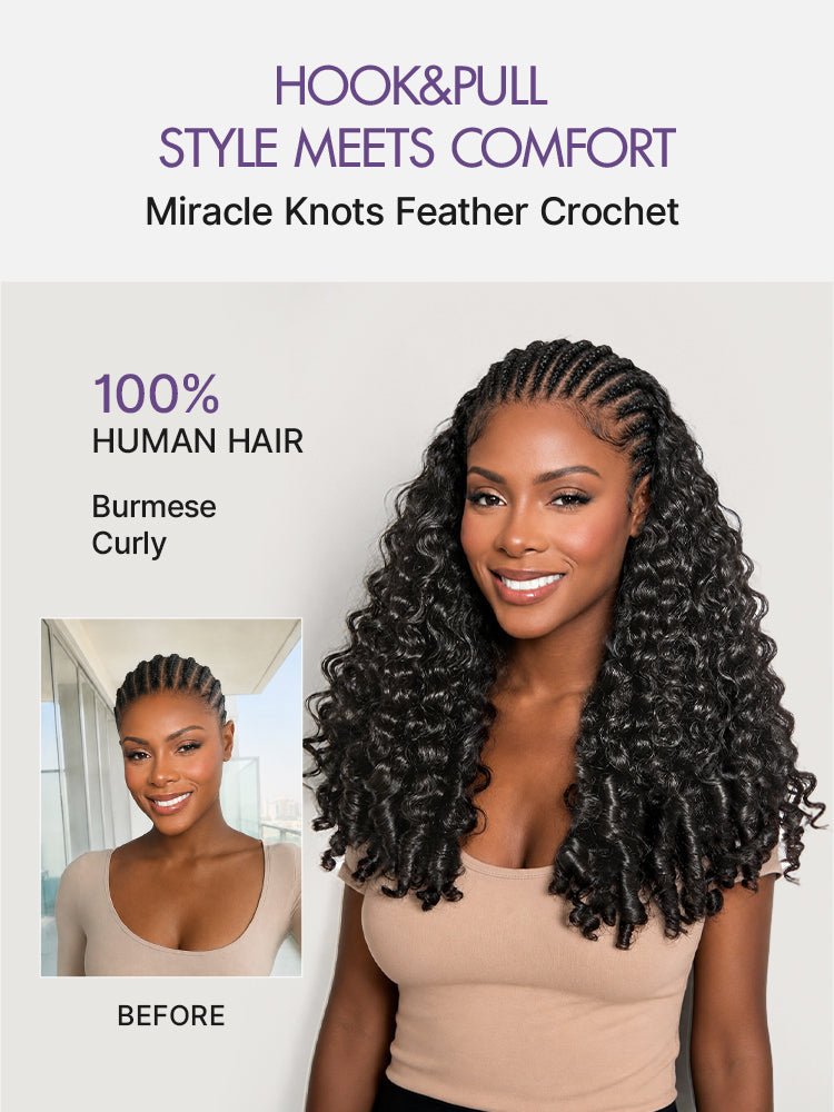Readitress Pre-Separated Feather Crochet Human Hair for Miracle Knots Boho Braids | Burmese Curly Finger Coil Ends Protective Style (Free Gifts Included) - US Only