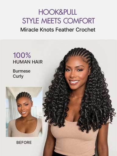Readitress Pre-Separated Feather Crochet Human Hair for Miracle Knots Boho Braids | Burmese Curly Finger Coil Ends Protective Style (Free Gifts Included) - US Only