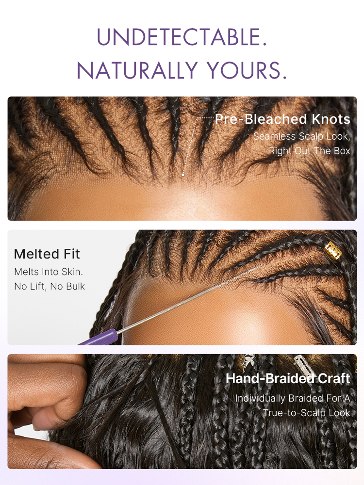 Natural Black Boho Cornrow Braids 13x4 Frontal Lace Deep Curly Long Wig Pre-cut Lace-12
