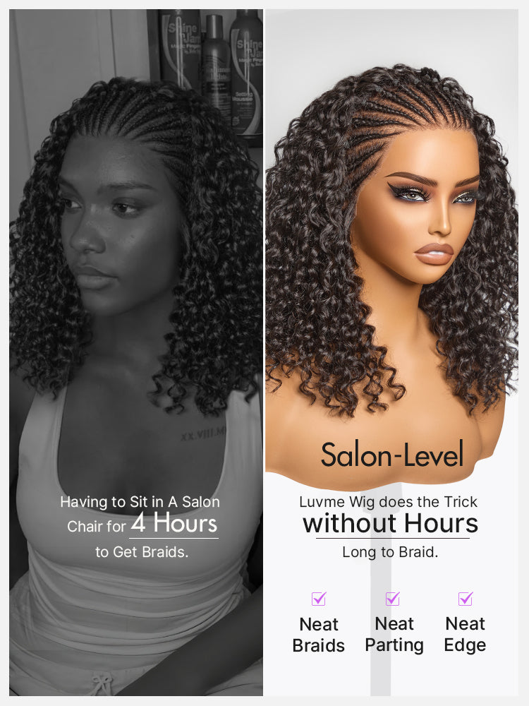 Readitress Knotless Fulani Braids Deep Wave Glueless Ear-to-ear 13x4 Frontal HD Lace Wig Human Hair