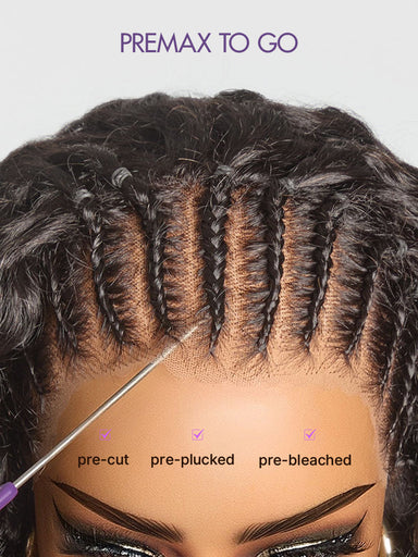 Readitress Knotless Fulani Braids Deep Wave Glueless Ear-to-ear 13x4 Frontal HD Lace Wig Human Hair