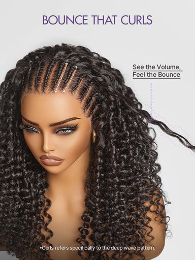 Readitress Knotless Fulani Braids Deep Wave Glueless Ear-to-ear 13x4 Frontal HD Lace Wig Human Hair