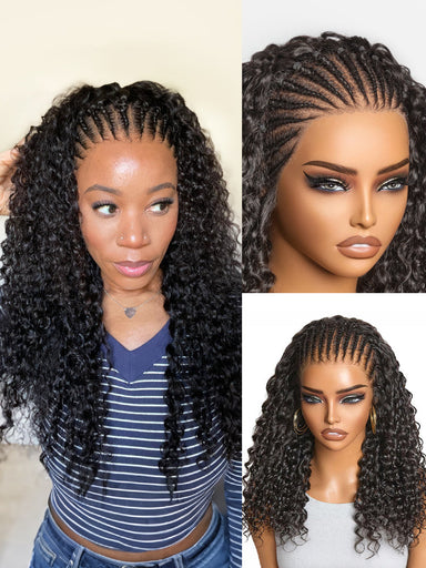 Readitress Knotless Fulani Braids Deep Wave Glueless Ear-to-ear 13x4 Frontal HD Lace Wig Human Hair