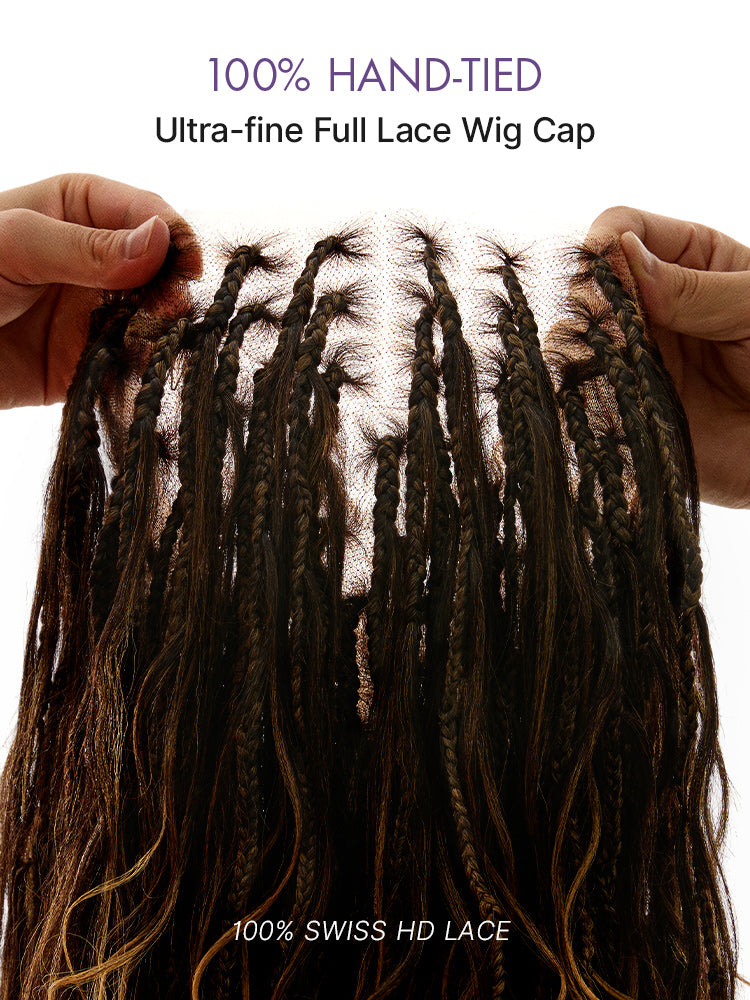 OwnScalpOmbre Honey Blonde French Curl Knotless Boho Braids HD Full Lace Long Wig Flexi Fit Invisi Drawstring Cap - US Only