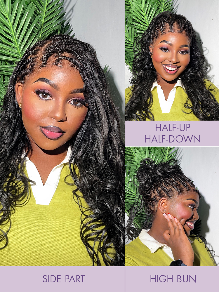 OwnScalpOmbre Honey Blonde French Curl Knotless Boho Braids HD Full Lace Long Wig Flexi Fit Invisi Drawstring Cap - US Only