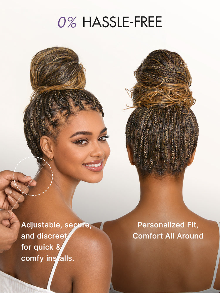 OwnScalp™Ombre Honey Blonde French Curl Knotless Boho Braids HD Full Lace Long Wig Flexi Fit Invisi Drawstring Cap - US Only-88