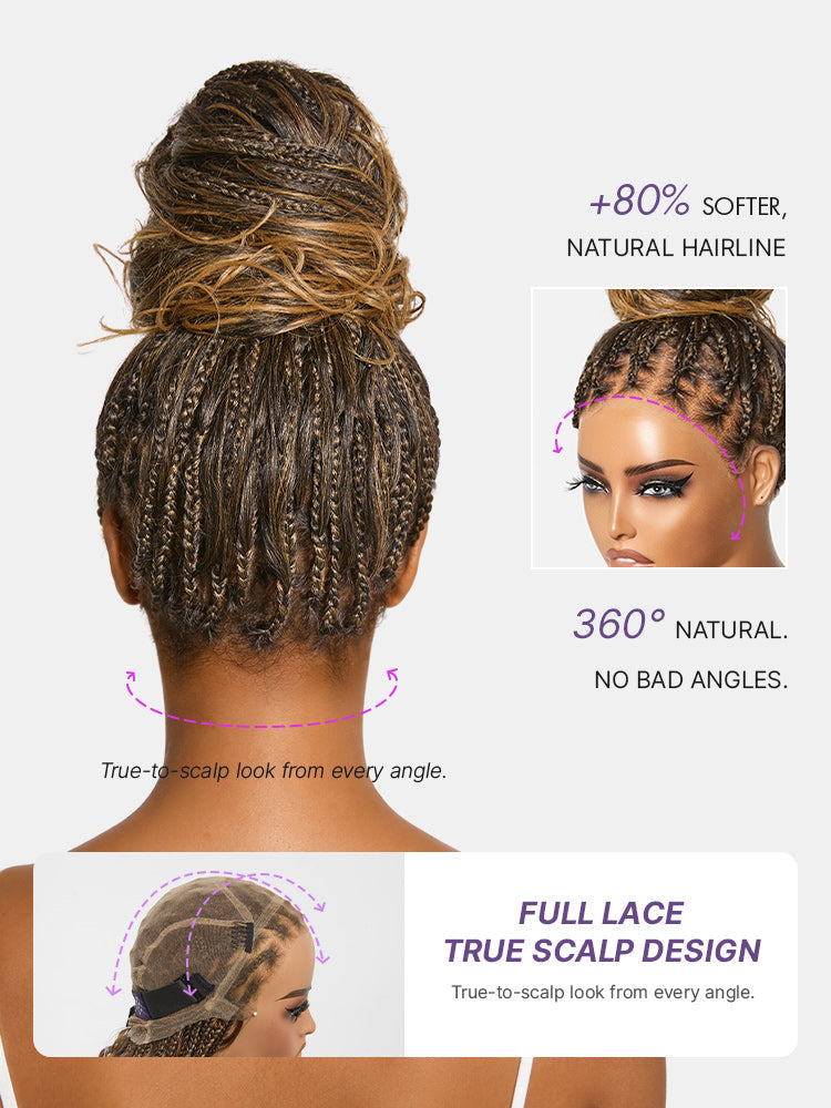 New Customers Only | OwnScalp Ombre Honey Blonde French Curl Knotless Boho Braids HD Full Lace Long Wig Flexi Fit Invisi Drawstring Cap - US Only