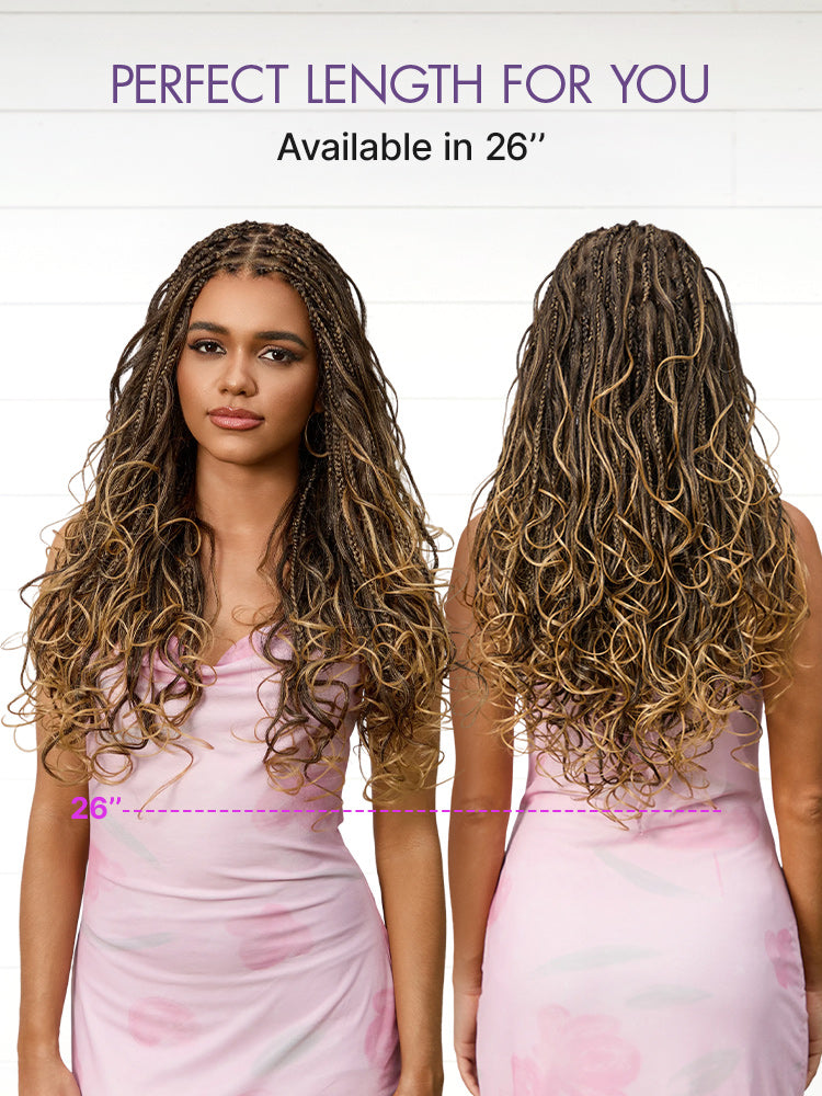 New Customers Only | OwnScalp Ombre Honey Blonde French Curl Knotless Boho Braids HD Full Lace Long Wig Flexi Fit Invisi Drawstring Cap - US Only