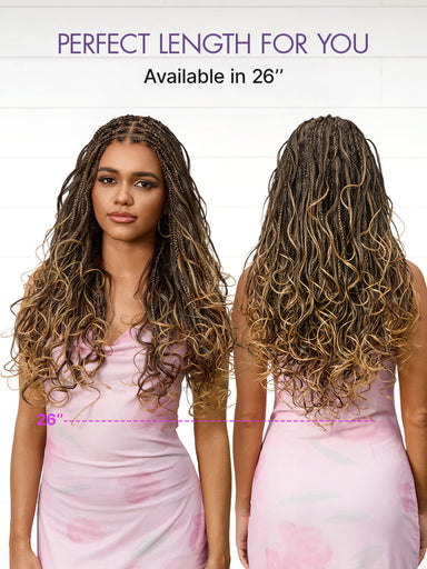 New Customers Only | OwnScalp Ombre Honey Blonde French Curl Knotless Boho Braids HD Full Lace Long Wig Flexi Fit Invisi Drawstring Cap - US Only