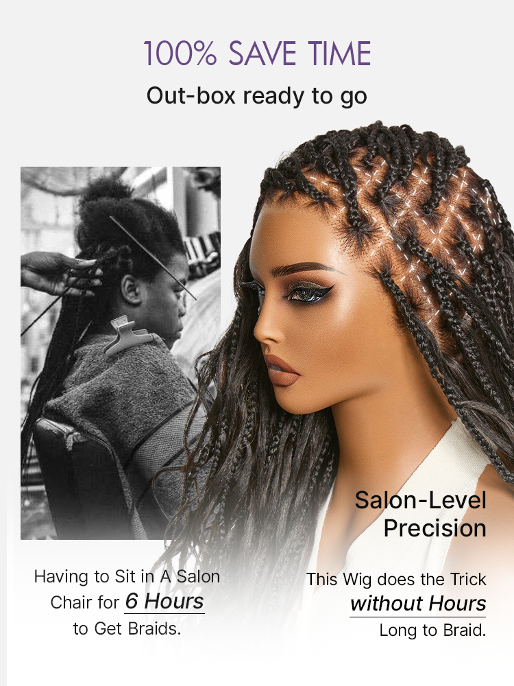 OwnScalp French Curl Knotless Boho Braids HD Full Lace Long Wig Flexi Fit Invisi Drawstring Cap - US Only
