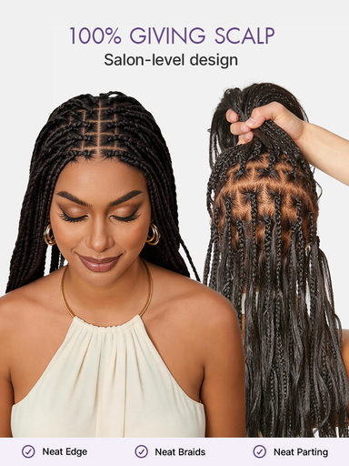 OwnScalp French Curl Knotless Boho Braids HD Full Lace Long Wig Flexi Fit Invisi Drawstring Cap - US Only