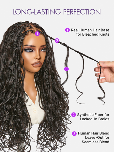 OwnScalp French Curl Knotless Boho Braids HD Full Lace Long Wig Flexi Fit Invisi Drawstring Cap - US Only