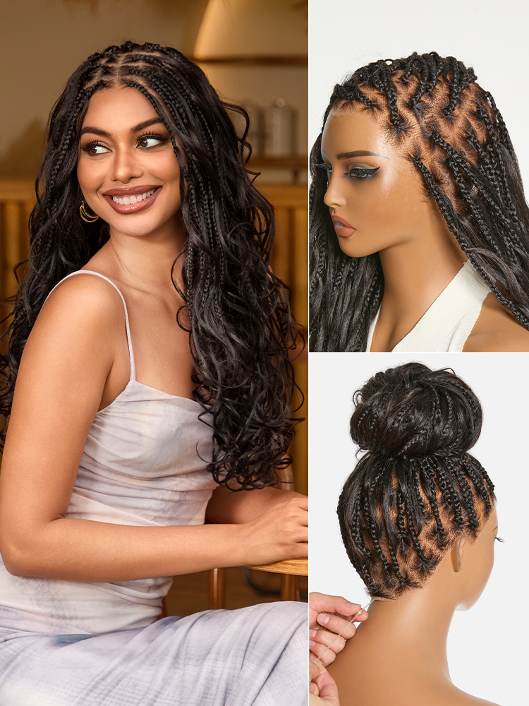 OwnScalp French Curl Knotless Boho Braids HD Full Lace Long Wig Flexi Fit Invisi Drawstring Cap - US Only
