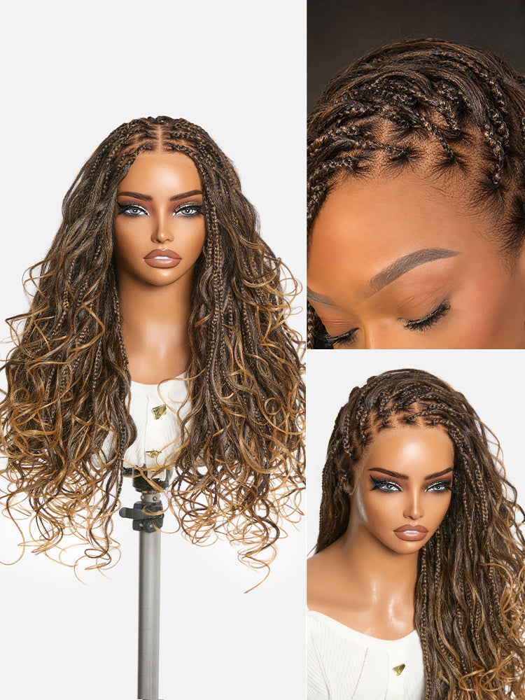 OwnScalp French Curl Knotless Boho Braids HD Full Lace Long Wig Flexi Fit Invisi Drawstring Cap - US Only