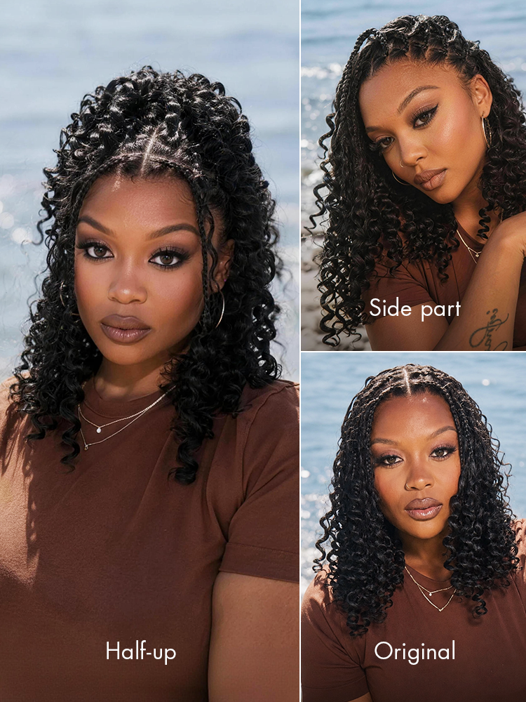OwnScalp HD Full Lace Knotless Boho Curls Braided Bob Pre-Cut Lace Wig Flexi Fit Invisi Drawstring Cap