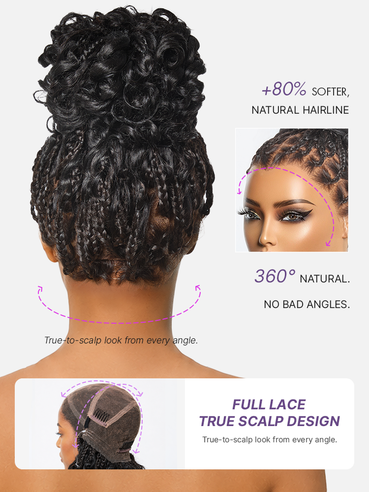 OwnScalp HD Full Lace Knotless Boho Curls Braided Bob Pre-Cut Lace Wig Flexi Fit Invisi Drawstring Cap