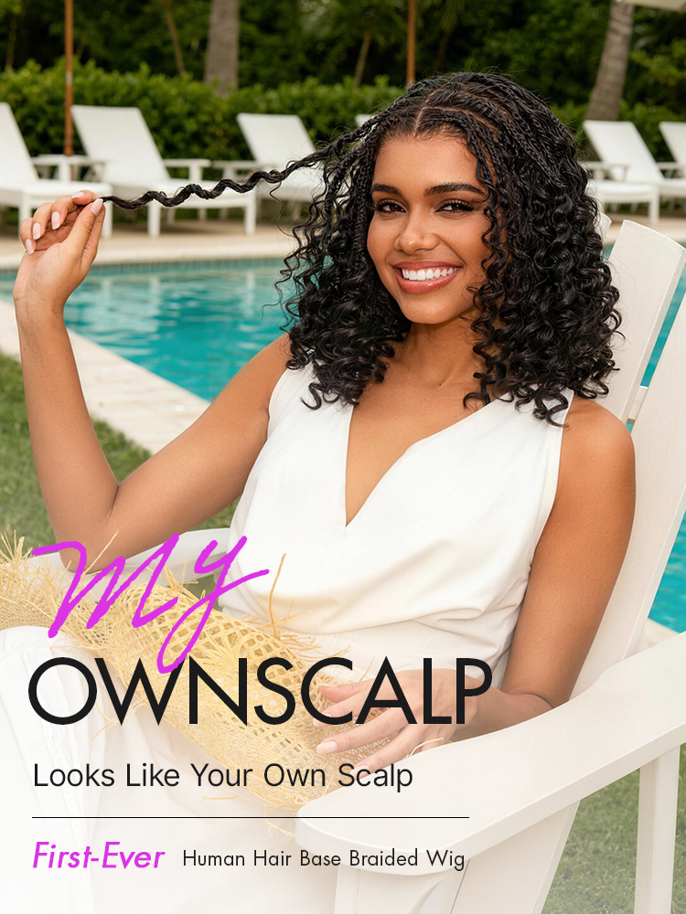 OwnScalp HD Full Lace Knotless Boho Curls Braided Bob Pre-Cut Lace Wig Flexi Fit Invisi Drawstring Cap