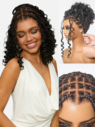 OwnScalp HD Full Lace Knotless Boho Curls Braided Bob Pre-Cut Lace Wig Flexi Fit Invisi Drawstring Cap